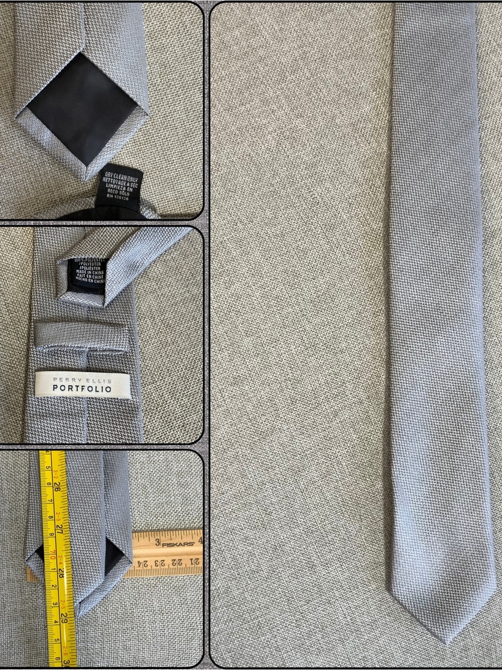 Perry Ellis Portfolio Silver Gray Skinny Tie